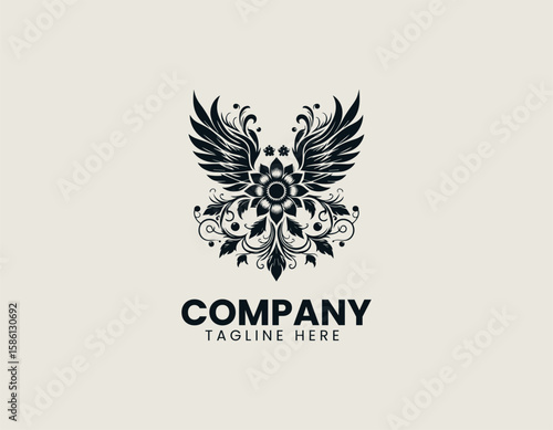 Elegant Winged Flower Blossom Freedom Nature Beauty Vector Logo Design