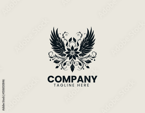 Elegant Winged Flower Blossom Freedom Nature Beauty Vector Logo Design