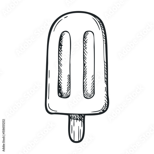 Hand-drawn sketch of a lined popsicle on white background. Hand drawn vector illustration