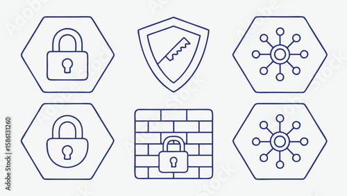 Security icons padlock shield network firewall vector