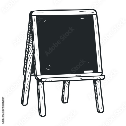 Vintage chalkboard stand with wooden frame sketch. Hand drawn vector illustration