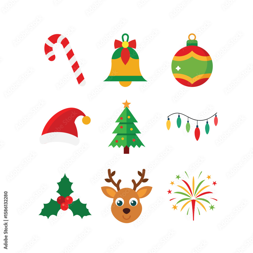 Naklejka premium A set of colorful Christmas element vector art illustration