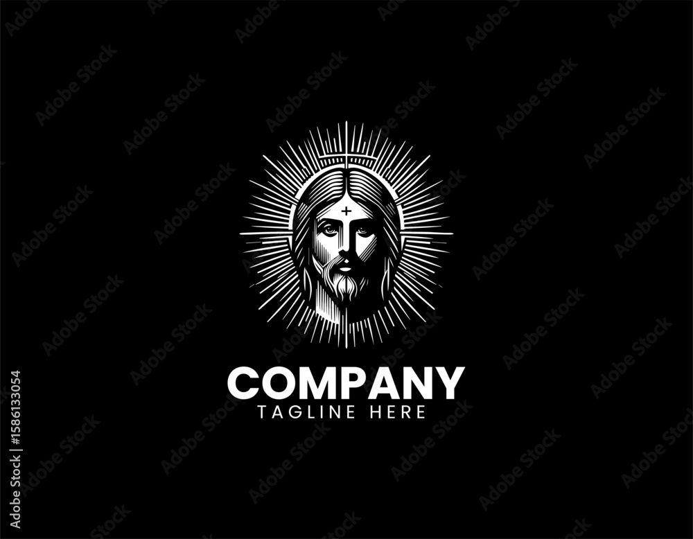 Fototapeta premium Modern Jesus Christ Portrait Spiritual Christian Faith Vector Logo Design