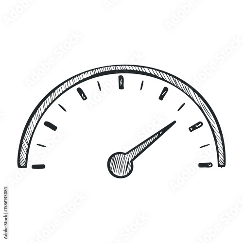 Hand-drawn speedometer with needle pointing right. Hand drawn vector illustration