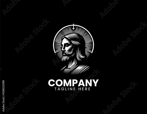 Modern Jesus Christ Portrait Spiritual Christian Faith Vector Logo Design