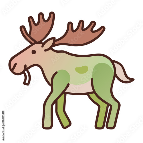 Cartoon moose with antlers in soft pastel colors standing sideways  