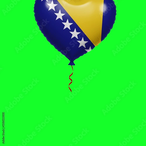 Bosnia and Herzegovina Flag Heart Balloon 4K Animation Green Screen