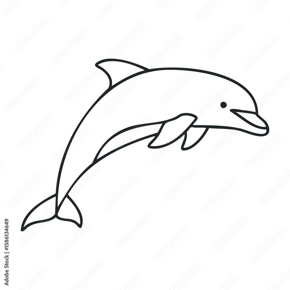 Naklejka premium Simple dolphin line art design with minimalistic style. Outline vector illustration