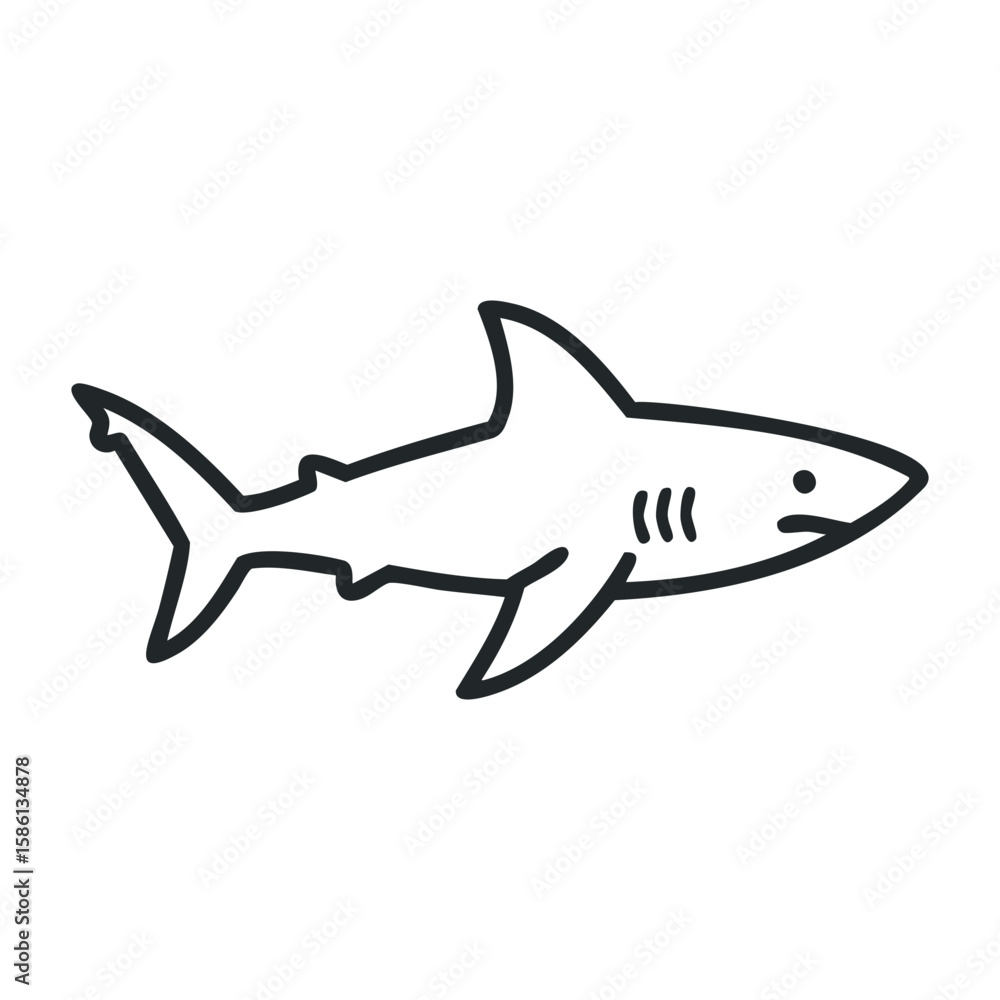 Obraz premium Simple black and white shark outline illustration on white background. Outline vector illustration