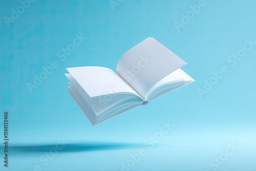 Open book, floating on light teal background