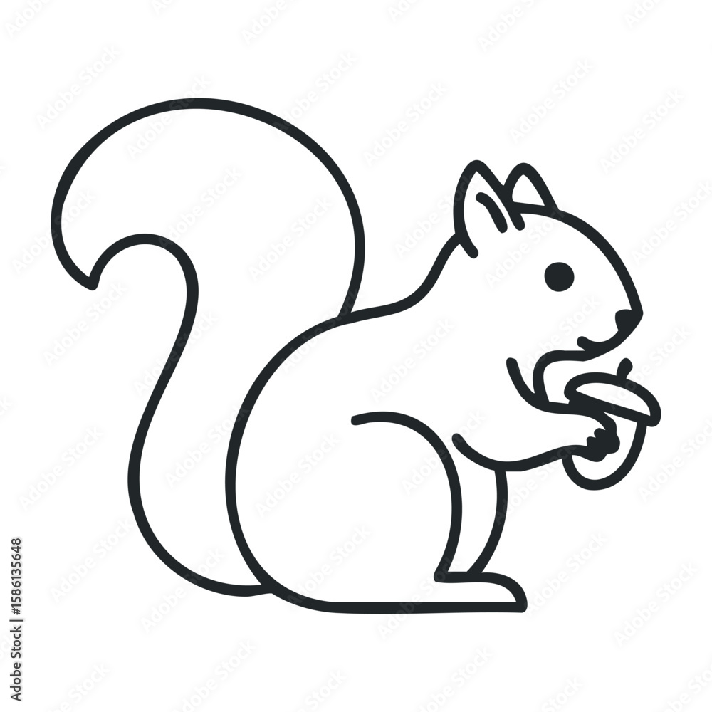 Simple black and white squirrel outline holding an acorn. Outline vector illustration Simple black and white squirrel outline holding an acorn. Outline vector illustration