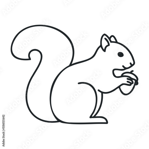 Simple outline of a squirrel holding a nut in minimalist drawing style. Outline vector illustration