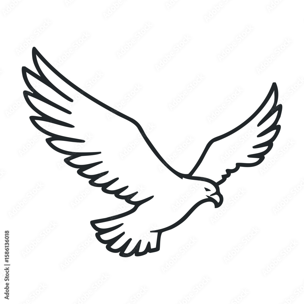 Obraz premium Minimalist black and white line drawing of a flying eagle. Outline vector illustration
