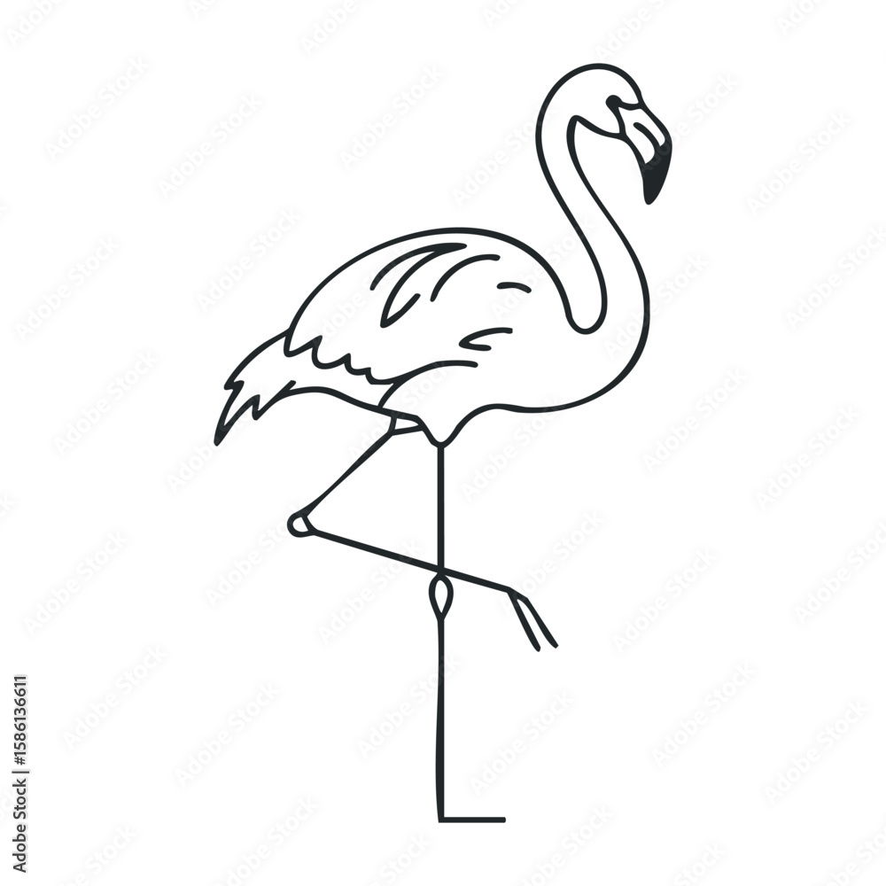 Obraz premium Minimalist line drawing of a flamingo in profile view. Outline vector illustration