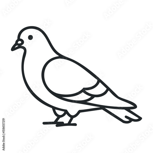 Simple outline drawing of a dove in black and white. Outline vector illustration