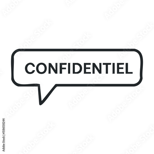 Speech bubble with 'confidentiel' text in french language on white background. Outline vector illustration