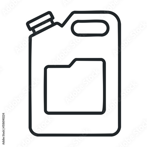 Black and white outline of a fuel canister with handle and cap. Outline vector illustration