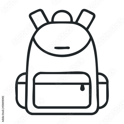 Outline drawing of a backpack with pockets and straps. Outline vector illustration