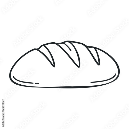 Simple outline of a loaf of bread with diagonal cuts. Outline vector illustration