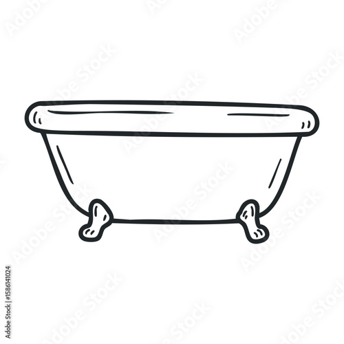 Vintage clawfoot bathtub outline with classic legs in black and white. Outline vector illustration