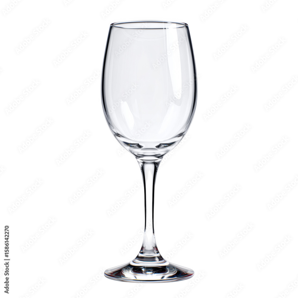 Obraz premium Elegant empty wine glass isolated against a smooth white backdrop ready for beverages