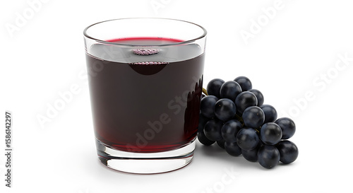 Dark grape juice in glass with ripe grapes drink beverage