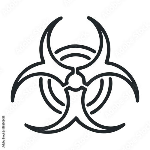 Black biohazard symbol: universal warning sign for hazardous substances and materials. Outline vector illustration