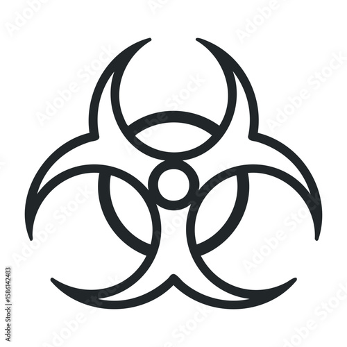 Black biohazard sign symbolizing hazardous biological materials on white. Outline vector illustration
