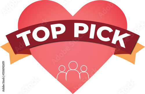 Top Pick Badge Vector with Heart Shape and User Icon for Best Choice Label.