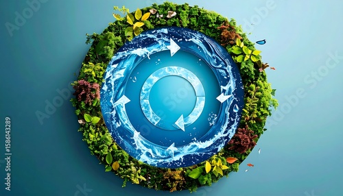 Circular cycle of nature. Water, plants, and life, interwoven in a continuous, sustainable loop