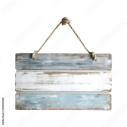Rustic wooden signboard with rope on transparent background