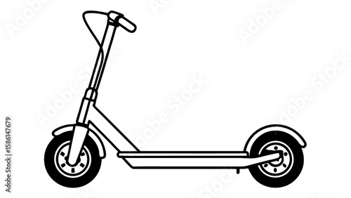 Illustration of a black and white electric scooter with visible handlebars and wheels on a white background