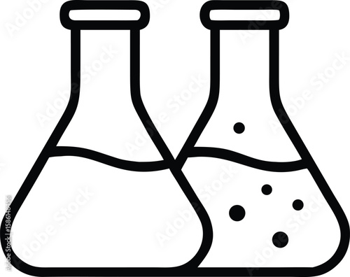 Two conical flasks with liquid in outline style chemical laboratory