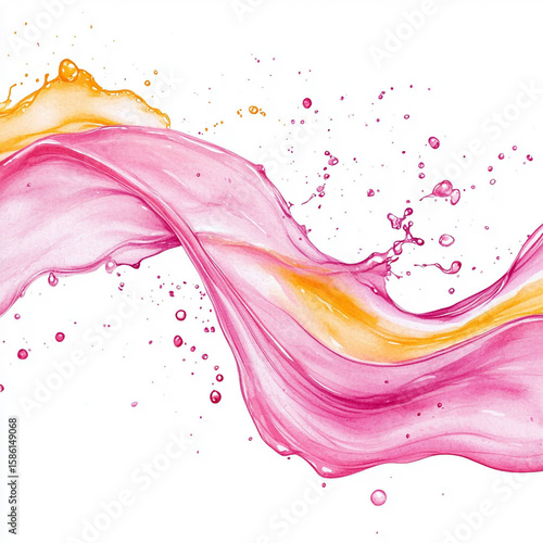 Harmonious merger of pink and orange liquid waves with splashes. Generative AI