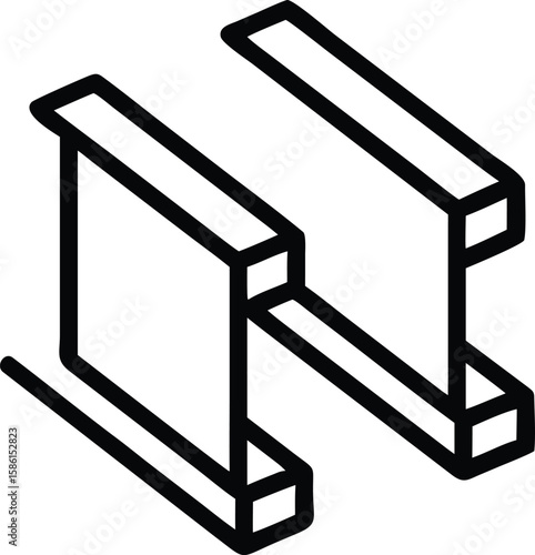 Two isometric Hbeam steel structure line drawing for construction industrial design