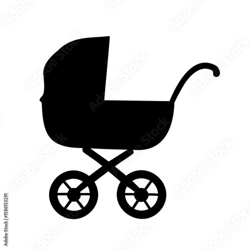 Baby carriage silhouette vector, Baby stroller vector icon