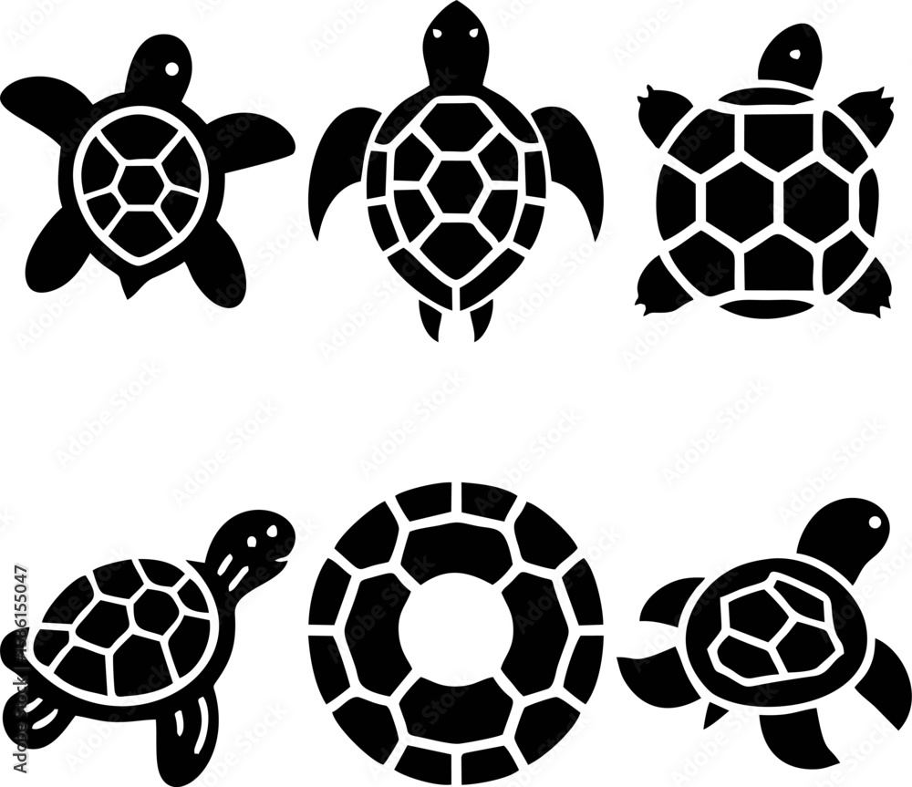 Fototapeta premium Simple Black and White Turtle Icons Set