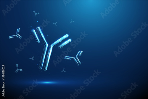 Abstract antibodies. Immunology, monoclonal therapies, biotechnology medicine, immune system, pharmaceutical concept. Low poly style