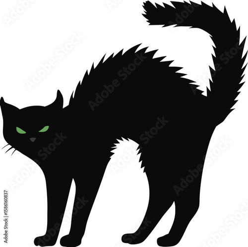 black cat arching back and hissing silhouette vector for spooky halloween illustration,
halloween black cat silhouette,
hissing witch cat vector,
spooky arched cat clipart