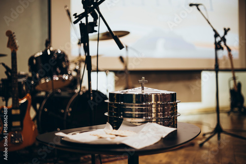 Breaking bread ceremony in protestant church, tradition of breaking bread.