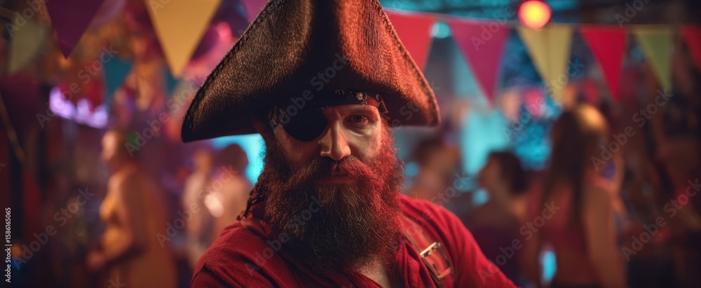 Fototapeta premium The charismatic pirate enjoying a lively party atmosphere at a vibrant celebration.