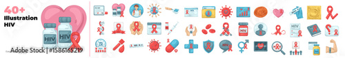 Drugs illustrations. Collection of hiv, health, virus, medicine, disease, infection etc