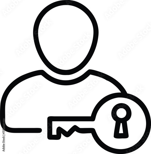 User account access icon with key in thin line style