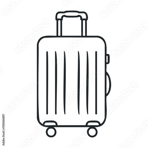 Simple outline of a wheeled suitcase with telescopic handle. Outline vector illustration