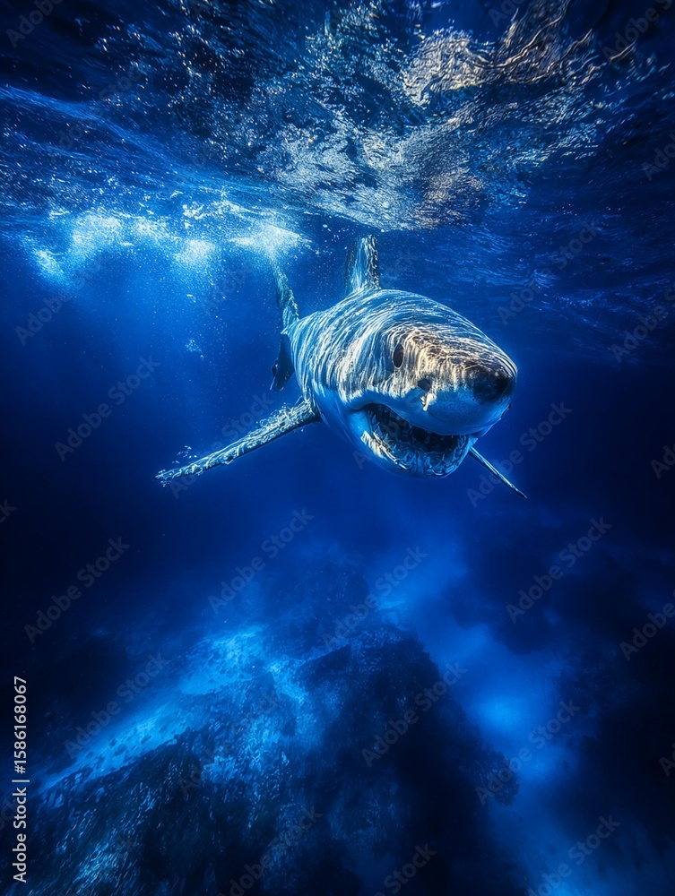 Fototapeta premium shark, sharks, great white shark, ocean predator, underwater shark, marine life, sea predator, shark attack, shark fin, ocean wildlife, cartoon shark, scary shark, swimming shark, shark close-up