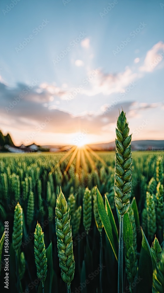 Fototapeta premium Stunning sunset over a meadow with tall grasses casting beautiful shadows in the warm evening light