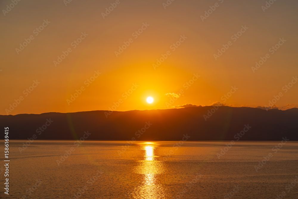 Naklejka premium Sunset at Lake Ohrid in North Macedonia
