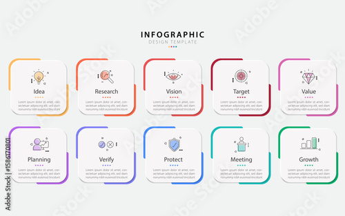 Infographic 10 step timeline journey, calendar Flat simple infographics design template. presentation graph. Business concept with 10 options, number vector illustration.