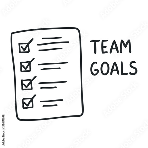 Hand-drawn checklist with checkmarks illustrating team goals and tasks accomplishment. Hand drawn vector illustration