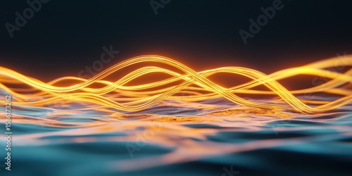 Cable with flexible connection. Abstract digital waves in vibrant colors creating a dynamic visual effect.